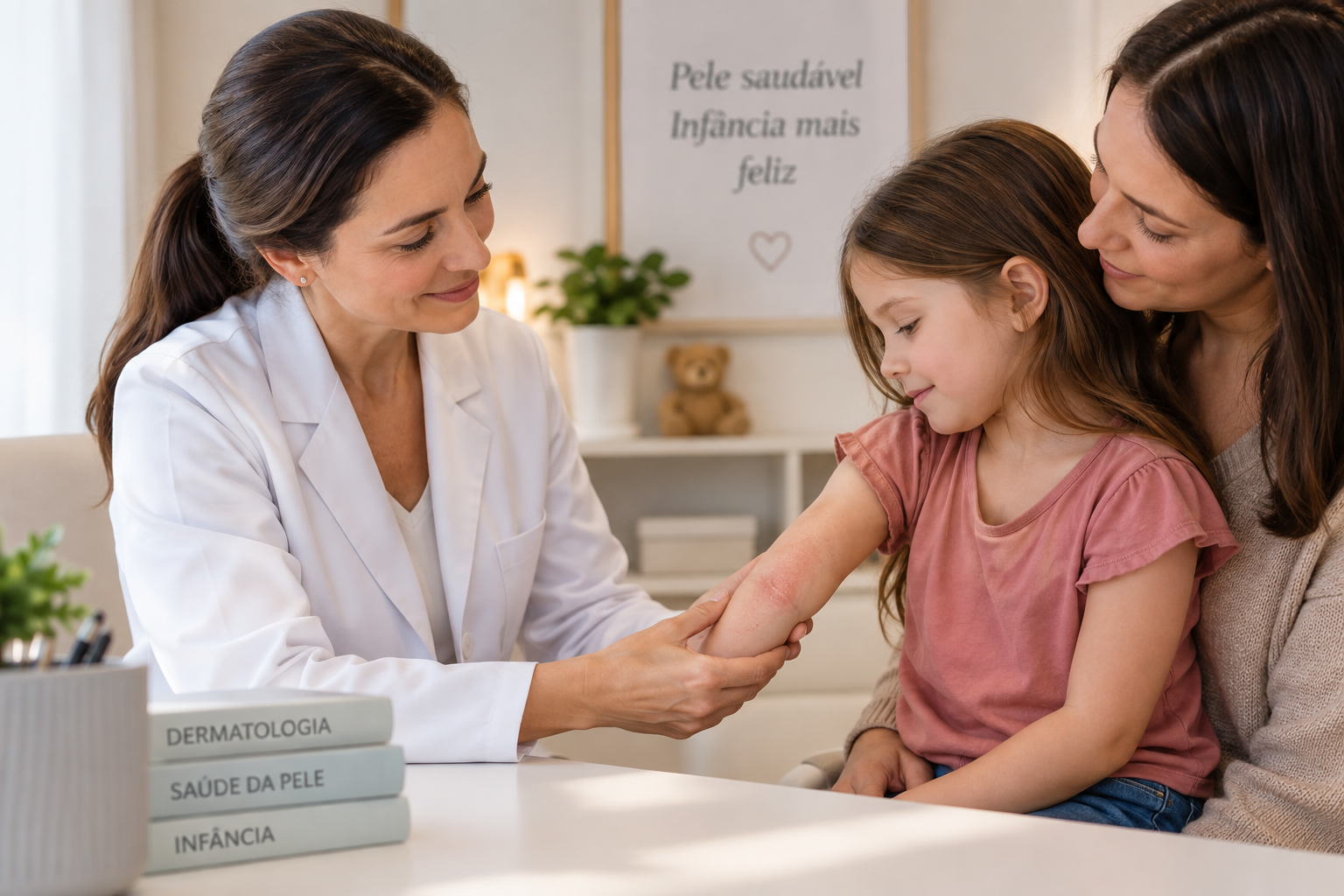 Tratamento sistêmico da dermatite atópica em criança durante consulta dermatológica